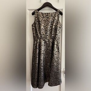 Tatyana Black and Gold A-Line Midi Dress for Cocktail